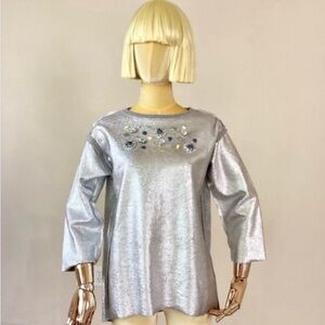 Pamilla Silver Jeweled Embellished Sweatshirt Top SZ 16Y